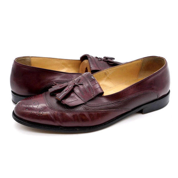 Johnston Murphy Tassel Loafer Mens 11 Burgundy Leather Kilt Brogue Dress Shoes - Picture 1 of 12